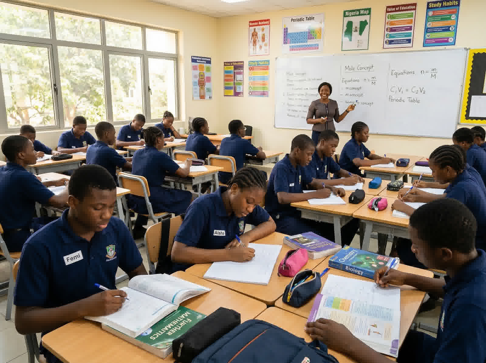 Students studying in a well-equipped classroom at Incubators Secondary Academy