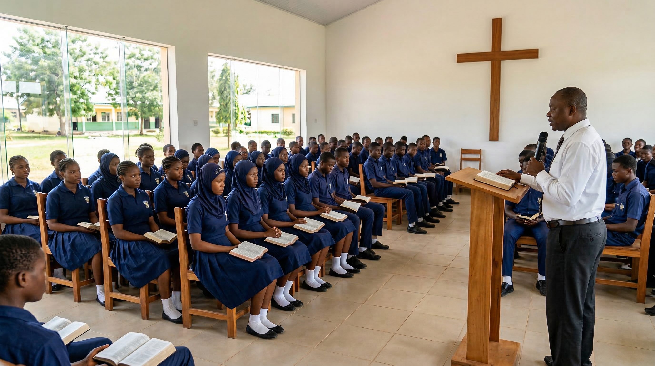 Students in chapel worship at Incubators Secondary Academy